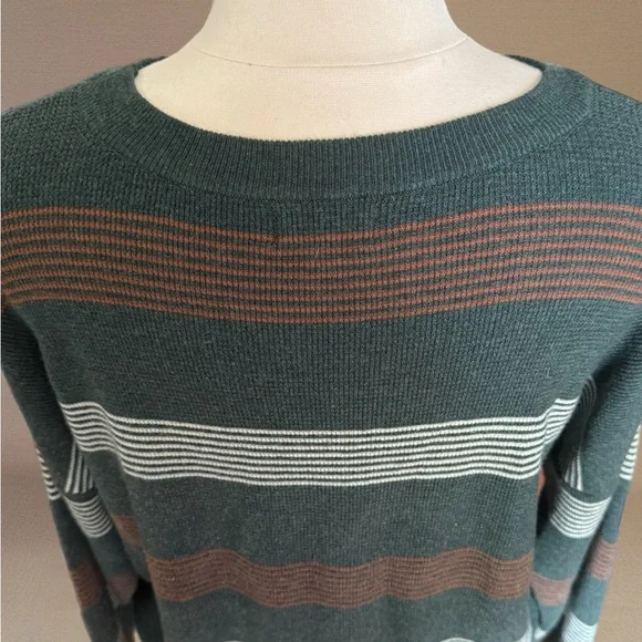 💐Thread & Supply Green Brown Striped Merino Wool Sweater XL Fall Crewneck 🍂🍃 - Picture 3 of 5